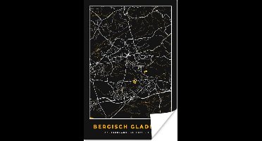 Poster Stadskaart – Plattegrond – Duitsland – Goud – Bergisch Gladbach – Kaart - 20x30 cm
