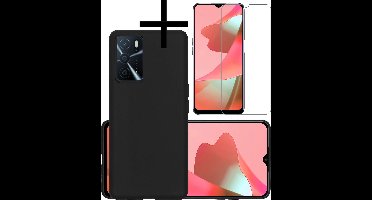 Hoesje - Met Screenprotector - Geschikt voor OPPO A16 - Sterk & Shockproof - Back Cover - Siliconen Case - Telefoon Hoes - Zwart