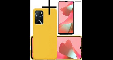 Hoesje - Met Screenprotector - Geschikt voor OPPO A16 - Sterk & Shockproof - Back Cover - Siliconen Case - Telefoon Hoes - Geel