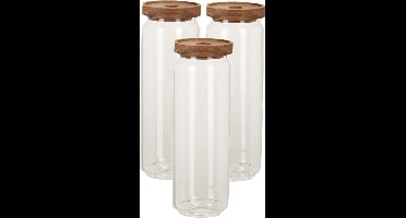 Set van 3x stuks glazen luxe keuken voorraadpot/voorraadbus 1300 ml- Voorraadbussen met luchtdichte deksel - Afmeting: 9 x 25 cm