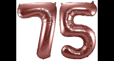 Folat Verjaardag Leeftijd folieballonnen - 75 jaar - rose goud - 86 cm - cijferballon groot