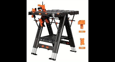 Werkbank – Zaagbok – Klusbank – Tafel – Opvouwbare Werktafel – 2-in-1 Multifunctioneel – Verstelbare Hoogte – Ruimtebesparend Design