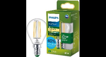 Philips UltraEfficient LED lamp - 60W - E27 fitting - Warmwit licht: 2700K - Helder glas - P45 kogellamp - Lange levensduur