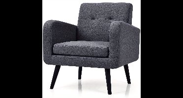 Fauteuil – Stoel – Accentstoel – Zetel – Loungefauteuil – Mid Century Modern – Rubberen Houten Poten – Ademend Linnen Bekleding – Comfortabel Design – Grijs