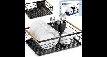 Zwarte metalen afdruiprek voor servies - 43x32x14,5 cm