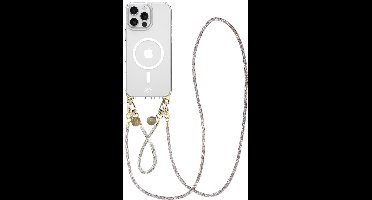 AVY Hoesje geschikt voor Apple iPhone 14 Pro Max | Compatibel met MagSafe | Clear Case met Telefoonkoord Set | Polsband & Crossbody Silver Spark