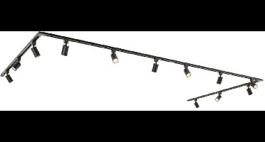 HOFTRONIC railverlichting pakket U-vorm – 6 meter railsysteem – 12 dimbare GU10 railspots 2700K warm wit – aluminium zwart – IP20 – modulair – 230V – railverlichting woonkamer keuken