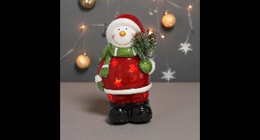 Porseleinen sneeuwpop met LED verlichting -16 cm