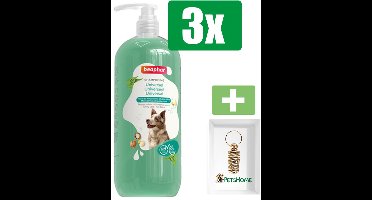 Beaphar Shampoo Universeel hond 1 liter - 3 Stuks - Inclusief PetsHome Goudkleurige Adreskoker