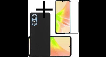Hoesje - Met Screenprotector - Geschikt voor OPPO A17 - Sterk & Shockproof - Back Cover - Siliconen Case - Telefoon Hoes - Zwart