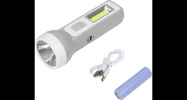 Hofftech Oplaadbare zaklamp - LED en COB - 1 watt - grijs - met USB-kabel