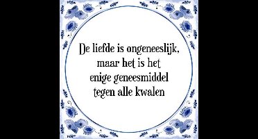 Tegeltje met Spreuk (Tegeltjeswijsheid): De liefde is ongeneeslijk, maar het is het enige geneesmiddel tegen alle kwalen + Kado verpakking & Plakhanger