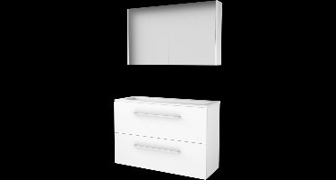 Basic Comfort 39 badmeubelset met spiegelkast, wastafelonderkast met grepen, 2 lades en acryl wastafel zonder kraangaten 100 x 39 cm, ice white