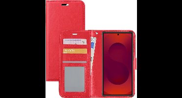 Hoesje - Met Pasjeshouder - Geschikt voor Samsung Galaxy S25 Ultra - Luxe Bookcase Portemonee - Flip Case - Kunstleer Book Case - Flipcase - Book Cover - Walletcase - Portemonneehoes - Rood
