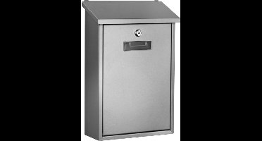 Perel Brievenbus met naamplaatje, Berlin wandbrievenbus, wandmontage, met slot, deksel, afsluitbaar, incl. 2 sleutels, inox, 36.5 x 27 x 10 cm, zilvergrijs