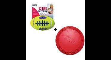 Combideal Kong - Airdog Football Geel Small (9 CM) + Kong Flyer Frisbee Rood (23 CM)