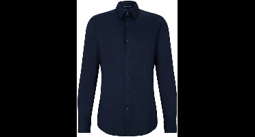 BOSS Hank-s slim fit overhemd - tricot - blauw - Strijkvriendelijk - Boordmaat: 41
