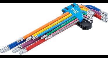 BGS Stiftsleutelset - meerkleurig - extra lang - Torx met boring en kogelkop T10 - T50 - 9 delig