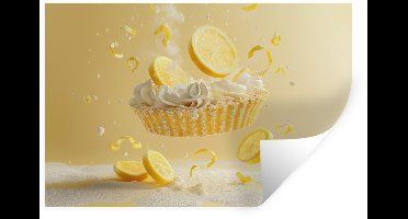 Muurstickers - Sticker Folie - Citroen - Taart - Eten - Geel - 30x20 cm - Plakfolie - Muurstickers Kinderkamer - Zelfklevend Behang - Zelfklevend behangpapier - Stickerfolie