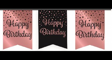 Vlaggetjesslinger roze/zwart - Birthday
