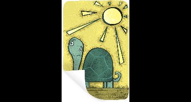 Muurstickers - Sticker Folie - Illustratie van een groene schildpad in de zon - 20x30 cm - Plakfolie - Muurstickers Kinderkamer - Zelfklevend Behang - Zelfklevend behangpapier - Stickerfolie