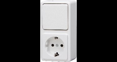 KOPP - Wandcontactdoos - Standard - Opbouw - 1-voudig Stopcontact - 1-voudig Wisselschakelaar - Randaarde - Arctic Glans Wit