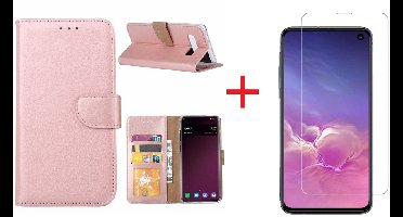 Ntech Hoesje Geschikt Voor Samsung Galaxy S10e portemonnee hoesje - Rose Goud + Screenprotector glas