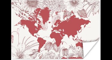 Poster Wereldkaart - Roze - Wit - 30x20 cm