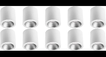 Opbouwspot 10 Pack - Proma Cliron Pro - GU10 Fitting - Opbouw Rond - Mat Wit/Zilver - Aluminium - Verdiept - Ø90mm