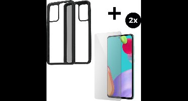 Mobiparts Rugged Clear Case hoesje geschikt voor Samsung Galaxy A52 (2021) 5G met 2 Screenprotectors van Gehard Glas - Zwart/Transparent