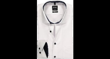 OLYMP Luxor modern fit overhemd - wit structuur (contrast) - Strijkvrij - Boordmaat: 39