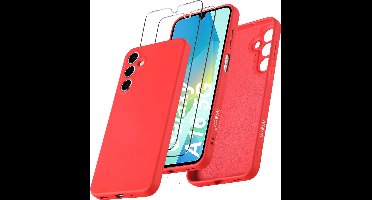 Hoesje geschikt voor Samsung Galaxy A16 4G / 5G Hoesje siliconen Rood zacht siliconen hoesje TPU - met Samsung A16 4G / 5G Screenprotector - 2 stuks