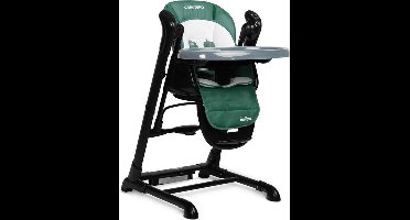 Caretero Indigo Kinderstoel + Schommel Zwart Groen - Babystoel - Baby Eetstoel - Babystoel voor aan Tafel - Voor Kinderen van 1 Maand tot 4 Jaar - Verstelbare Hoogte en Voetensteun - Groot Dubbel Blad - Kinderstoeltje voor Peuter - Peuterstoel