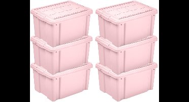 Plasticforte Multi Storage Opslagbox met deksel - 6x - roze - 16 liter - 40 x 30 x 21 cm - kunststof - opbergdoos - opbergen