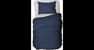 Kayori Saya Dekbedovertrek Katoensatijn - 140x200-220 + 1 sloop - Eenpersoons - Biologisch Katoen - Navy