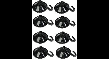Benson Zuignaphaakjes - 8x - zwart - kunststof - draagkracht 2 kg - ophanghaakjes