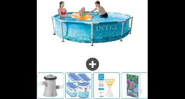 Intex Rond Frame Zwembad - 305 x 76 cm - Waterprint - Inclusief Pomp Filters - Testrips - Zwembadgids