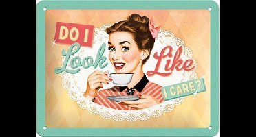Do I look like I care?  Metalen wandbord in reliëf 15.x.20 cm.