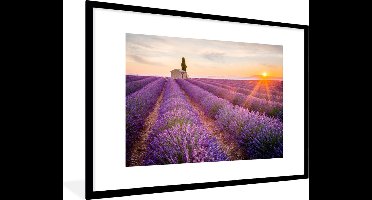 PosterMonkey - Poster - Fotolijst - Lavendel - Bloemen - Zonsondergang - Natuur - Kader - Foto in lijst - 120x80 cm - Poster kader - Poster lavendel - Foto lijst - Woondecoratie
