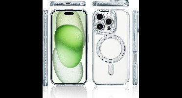Hoesje Geschikt voor iPhone 15 Plus Magsafe hoes Lens beschermer Zliver – Luxe bling sprankelende diamant backcover