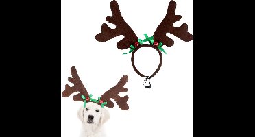 Kerst Gewei voor Honden - Verstelbaar Rendiergewei - Bruin Gewei met Rode Bellen en Groene Strikjes - Voor Kleine en Grote Honden - Hondenkleding Kerst - One Size