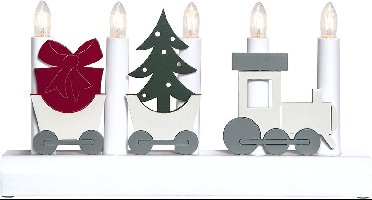 Star Trading kandelaar 'Julia' met kerstmotieven, 5-vlammig, E10-lamp, houtkleur wit, warm wit, B 28 cm
