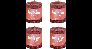 Bolsius Stompkaarsen Shine 4 st rustiek 80x68 mm fluweelrood