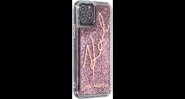 Rose Gold hoesje van Karl Lagerfeld - Backcover - Glitter - iPhone 11 Pro - Signature - KLHCN58TRKSRG