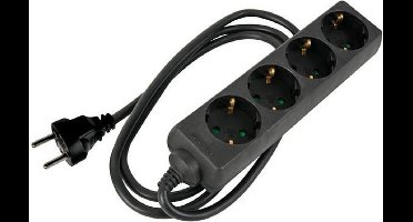 HQ-Power Stekkerdoos, 4 stopcontacten met randaarde (Schuko, type F), kabel 5 m, 3G1.5, met krimpkous voor etikettering, gebruik binnenshuis, zwart