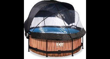 EXIT Wood zwembad ø244x76cm met filterpomp en overkapping en schaduwdoek - bruin