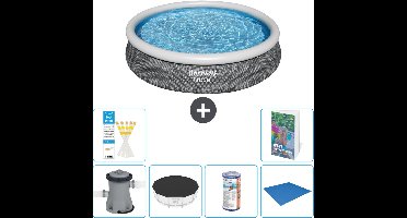 Bestway Rond Opblaasbaar Fast Set Zwembad - Rotanprint - 366 x 76 cm - Inclusief Pomp - Afdekzeil - Filter - Grondzeil - 7-delig