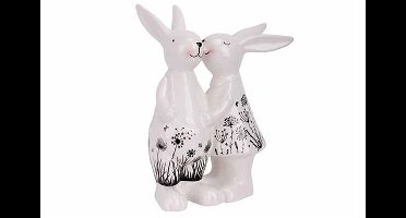 Koppel Rabbits Dotted Wit - Zwart 14,3x9 ,4xh19,3cm Langwerpig Dolomiet