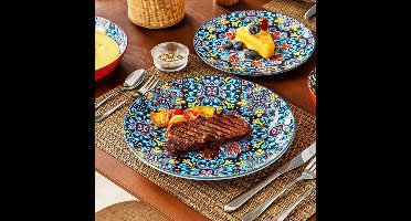 Servies - Servies set - 24 Stuks - Keramisch - Steengoed - Met Diner/Dessertbord - Ontbijtgranen - Pastakom - Bohemian Stijl