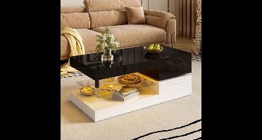 Salontafel – Koffietafel – Bijzettafel – Woonkamertafel – Tafel – Zwart-Wit – Glazen Blad – Ruime Onderplank